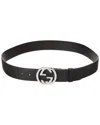 Gucci Gg Embossed Leather Belt In Black