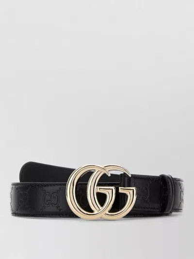 Gucci Leather Belt Adjustable Fit Slim Profile In Black