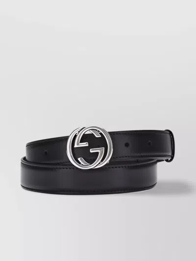 Gucci Leather Belt Adjustable Silver-tone Buckle In Black