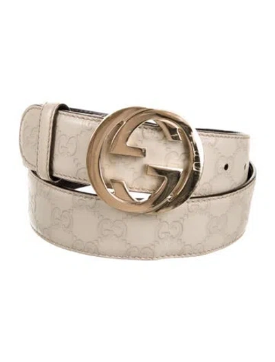 Pre-owned Gucci Leather Belt Interlocking G Logo Belt In Neutral