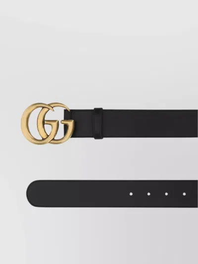 Gucci Leather Belt With Adjustable Length And Gold-tone Buckle In Metallic