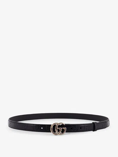 Gucci Leather Belt With All-over Gg Logo In Black