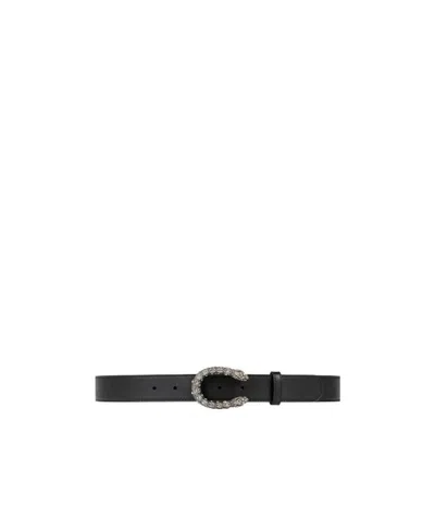 Gucci Leather Belt With Crystal Dionysus Buckle In Black