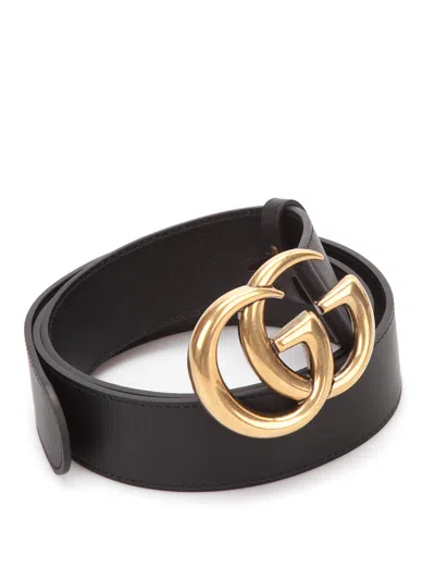 Gucci Leather Belt With Double G Buckle In Black