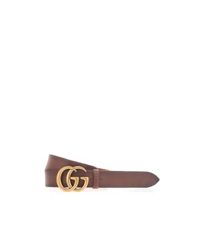 Gucci Leather Belt With Double G Buckle In Brown