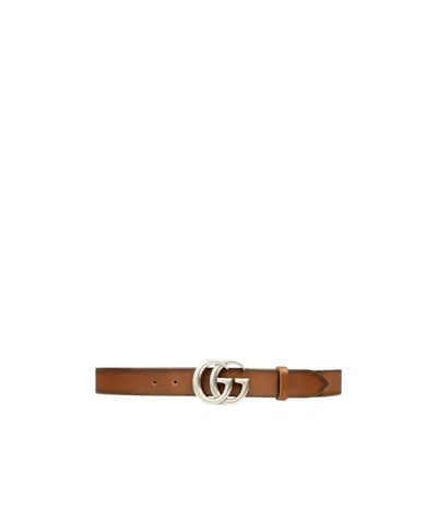 Gucci Leather Belt With Double G Buckle In Brown