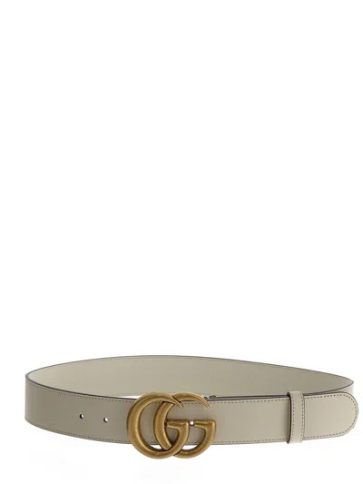 Gucci Leather Belt With Double G Buckle In White