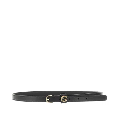 Gucci Leather Belt With Gg Interlock In Black
