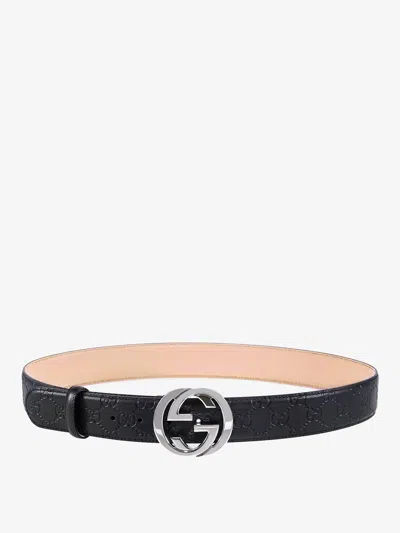 Gucci Leather Belt With Gg Silver Metal Buckle
