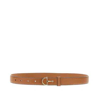 Gucci Leather Belt With Half-horsebit Buckle In Brown
