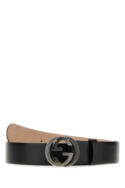 Gucci Leather Belt With Interlocking G Buckle In Black