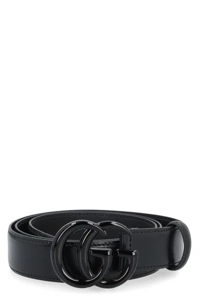 Gucci Leather Belt With Interlocking G Buckle In Black
