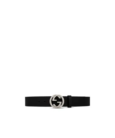 Gucci Leather Belt With Interlocking G Buckle In Gray