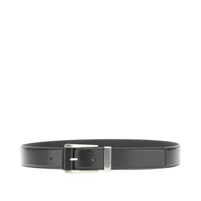 Gucci Leather Belt With Logo In Black