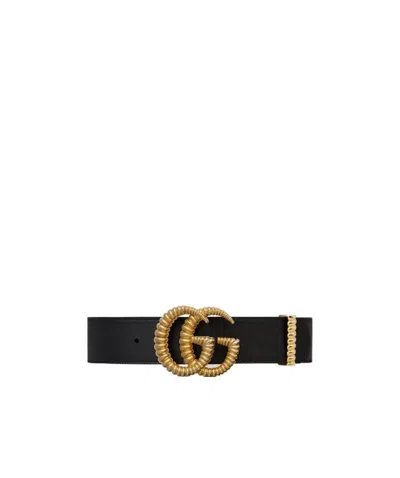 Gucci Leather Belt With Torchon Double G Buckle In Black