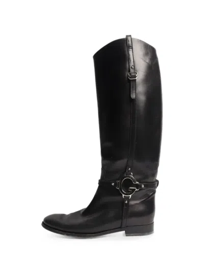 Pre-owned Gucci Leather Biker Boots In Black