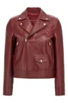 Gucci Biker Leather Jacket In Burgundy