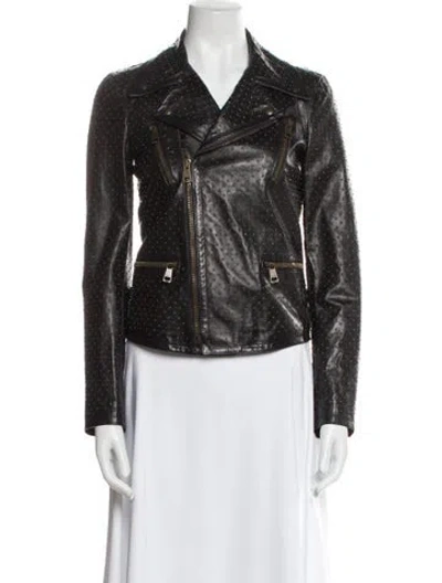 Pre-owned Gucci Leather Biker Jacket In Black