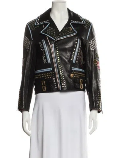 Pre-owned Gucci Leather Biker Jacket In Black