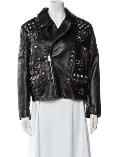 Pre-owned Gucci Leather Biker Jacket In Black