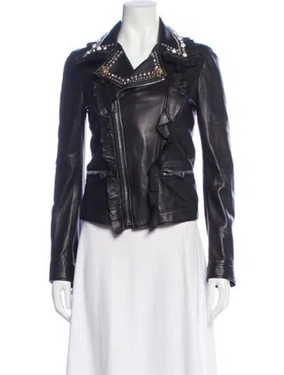 Pre-owned Gucci Leather Biker Jacket In Black