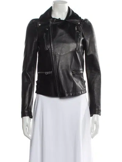 Pre-owned Gucci Leather Biker Jacket In Black