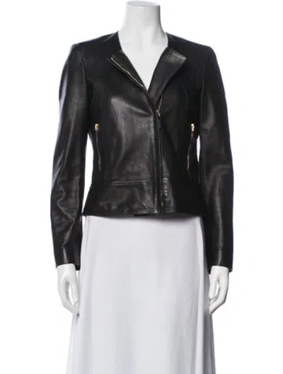 Pre-owned Gucci Leather Biker Jacket In Black