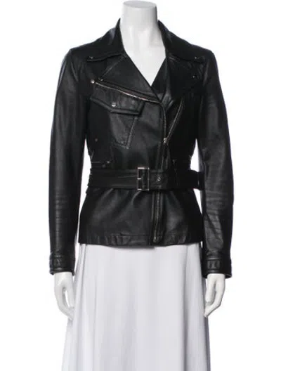 Pre-owned Gucci Leather Biker Jacket In Black