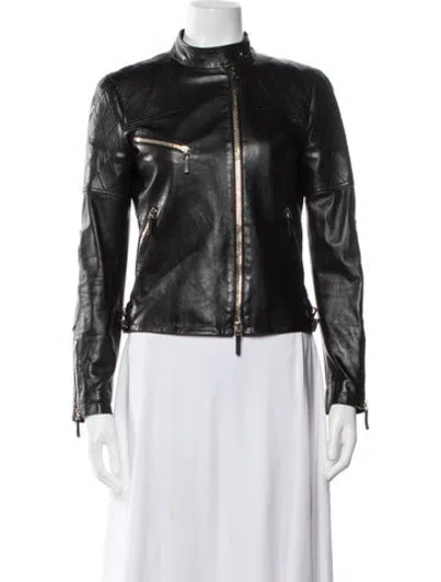 Pre-owned Gucci Leather Biker Jacket In Black