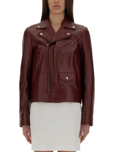 Gucci Leather Biker Jacket In Brown