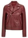 Gucci Leather Biker Jacket Puffer Jackets Brown In Red
