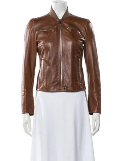 Pre-owned Gucci Leather Biker Jacket In Brown
