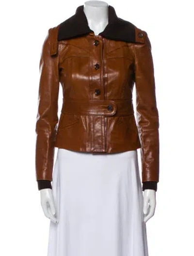 Pre-owned Gucci Leather Biker Jacket In Brown