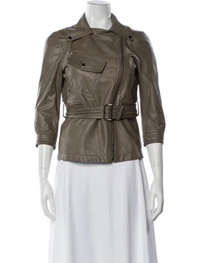 Pre-owned Gucci Leather Biker Jacket In Brown