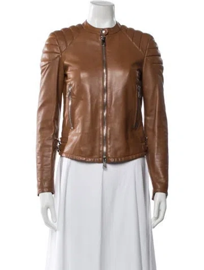 Pre-owned Gucci Leather Biker Jacket In Brown