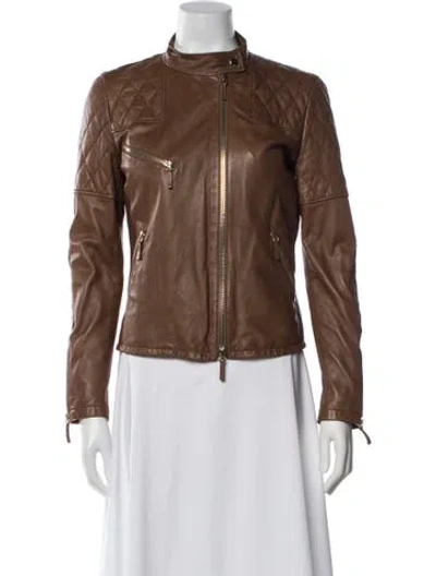 Pre-owned Gucci Leather Biker Jacket In Brown
