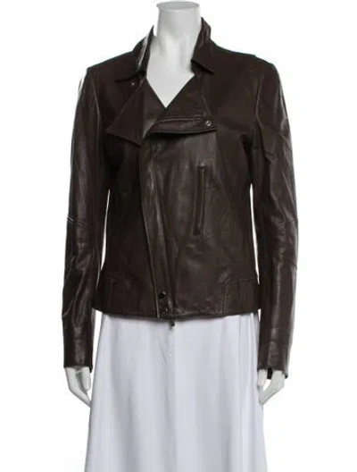 Pre-owned Gucci Leather Biker Jacket In Brown