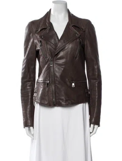 Pre-owned Gucci Leather Biker Jacket In Brown