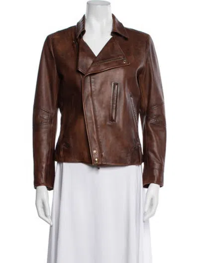 Pre-owned Gucci Leather Biker Jacket In Brown
