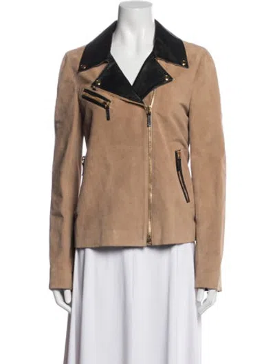 Pre-owned Gucci Leather Biker Jacket In Brown