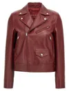 Gucci Leather Biker Jacket Puffer Jackets Brown In Burgundy