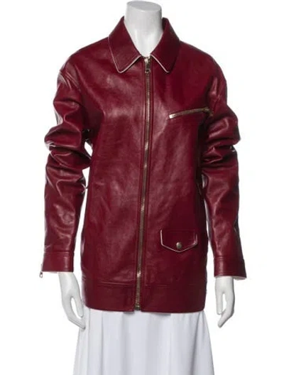 Pre-owned Gucci Leather Biker Jacket In Burgundy