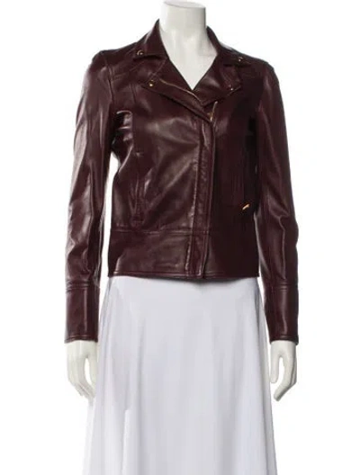 Pre-owned Gucci Leather Biker Jacket In Burgundy