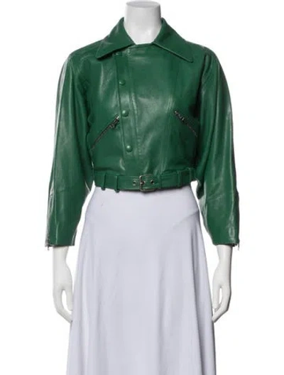 Pre-owned Gucci Leather Biker Jacket In Green