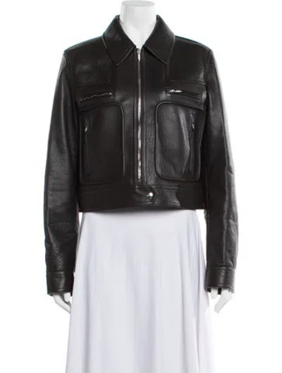 Pre-owned Gucci Leather Biker Jacket In Green