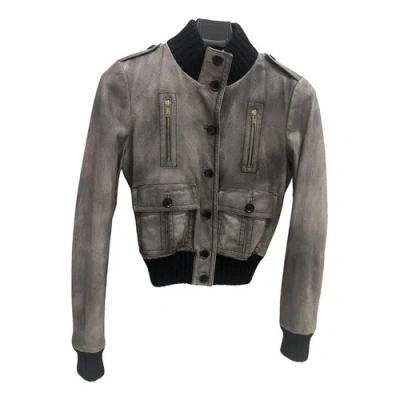 Pre-owned Gucci Leather Biker Jacket In Grey