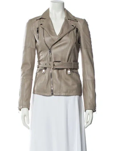 Pre-owned Gucci Leather Biker Jacket In Neutral