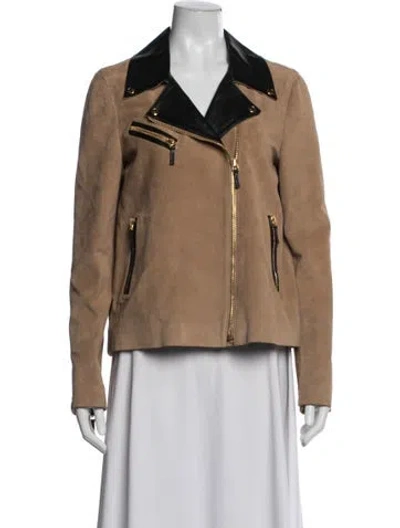 Pre-owned Gucci Leather Biker Jacket In Neutral