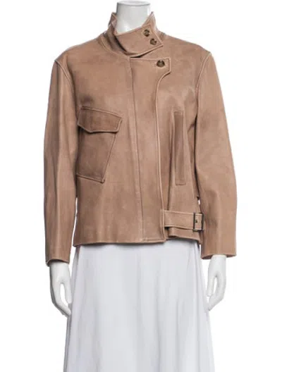 Pre-owned Gucci Leather Biker Jacket In Neutrals