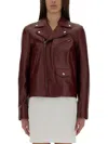 Gucci Leather Biker Jacket In Brown